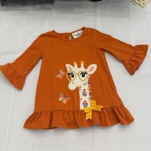 Rare Edition girls long sleeve T-Shirt 4T Orange Big Giraffe Appliqué Embroidery
